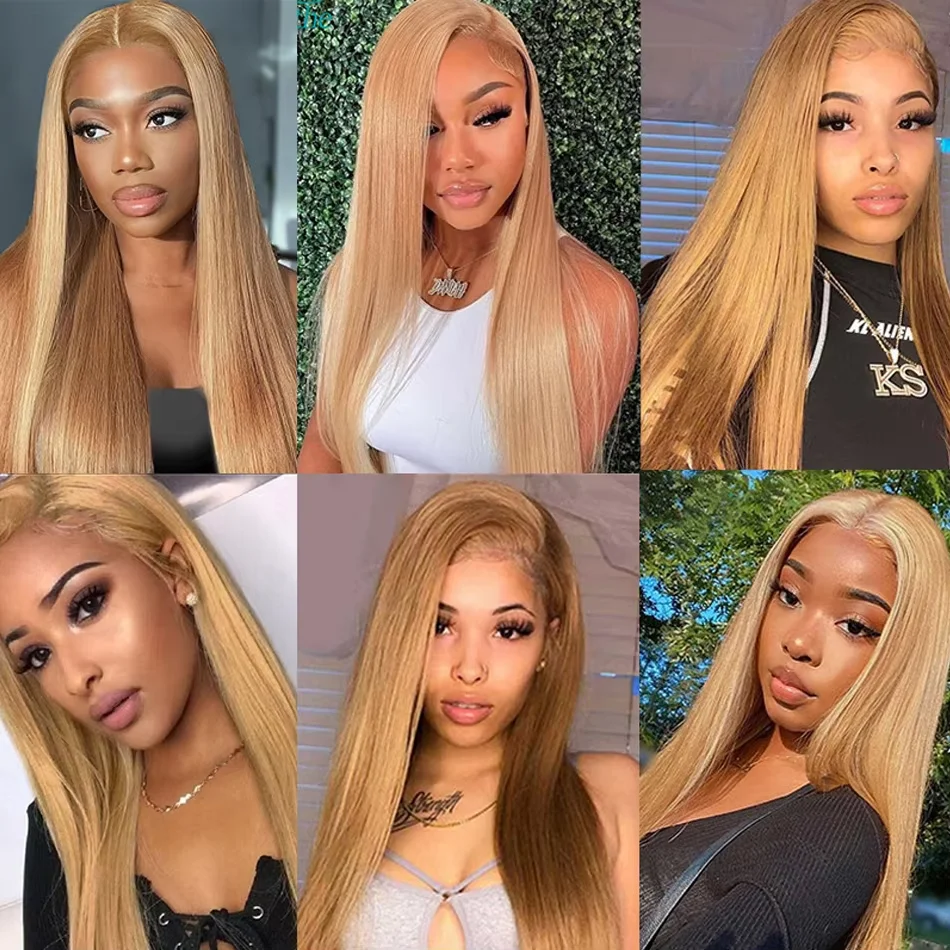 Bone Straight Honey Blonde Wig Human Hair 13x6 Hd Lace Frontal Wigs For Women 36 Inch #27 Colored Wig 13x4 Lace Front Wig 200%