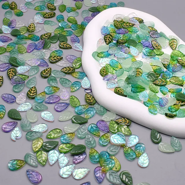30/60 sztuk worek 11X18mm koraliki szklane liście liście przezroczyste zielone luźne koraliki dystansowe Charms wisiorki czeskie szkło DIY akcesoria