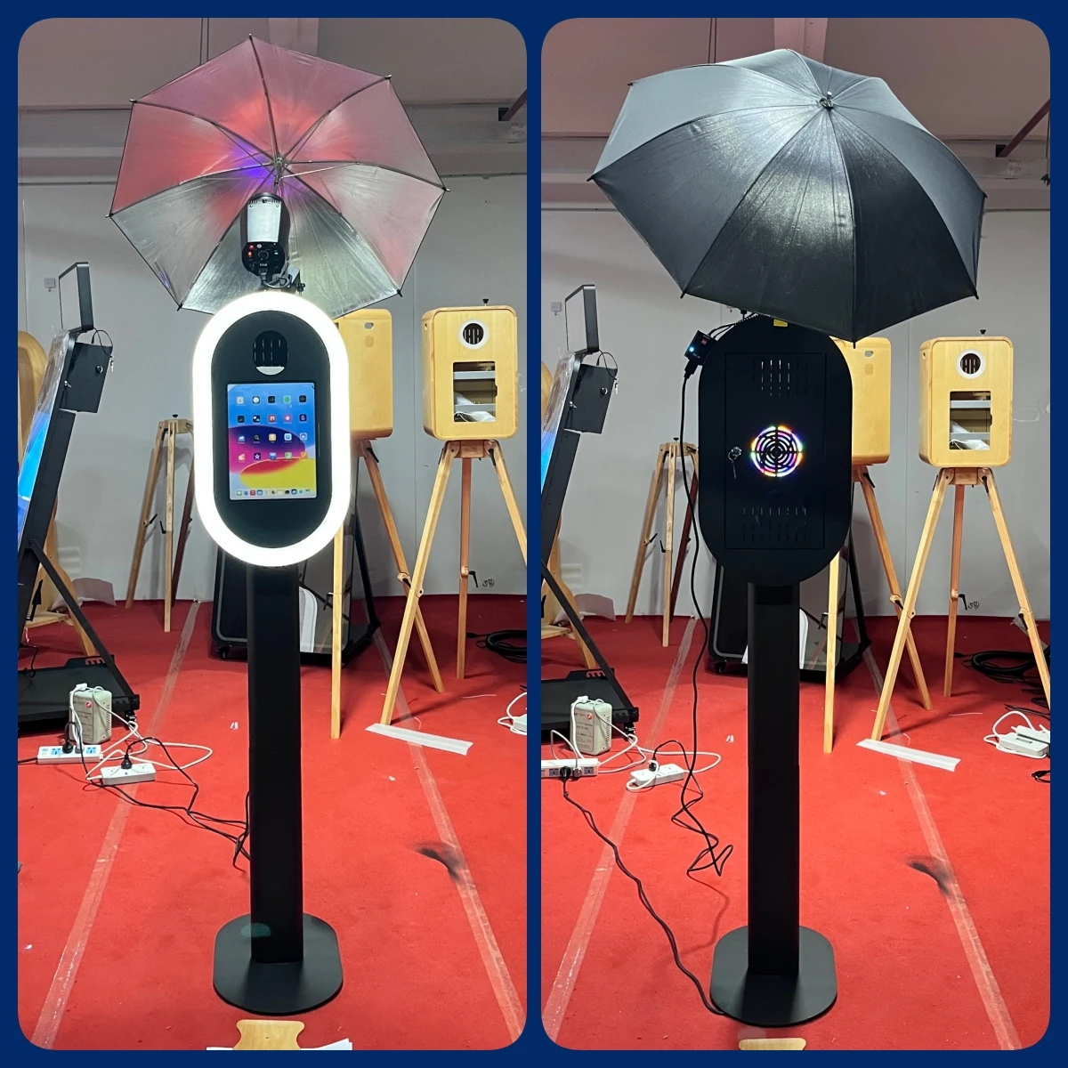All-metal Vertical iPad Self-photo Booth with Top Soft Light Flash Umbrella Specially Designed for European and American Parties