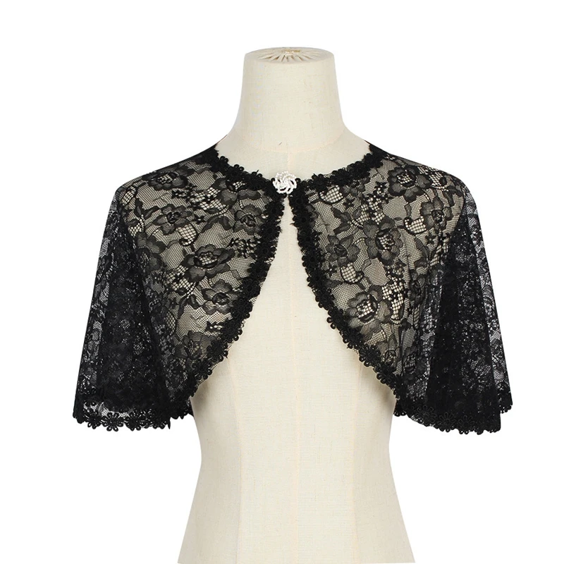Bridal Lace Capelet Shawl Decorated Sheer Shrug White Black Shoulder Wrap Cover Up for Wedding Evening Party