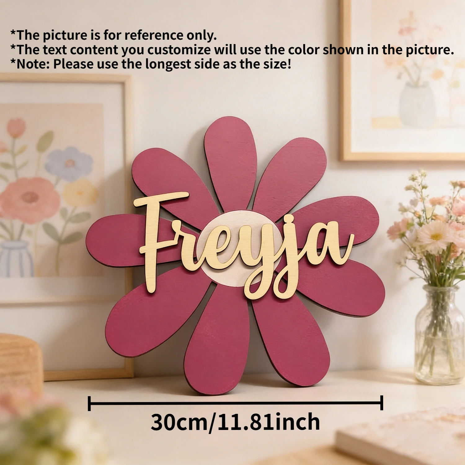 Industrial Laser Table - 1pc Personalized Floral Wooden Name Sign