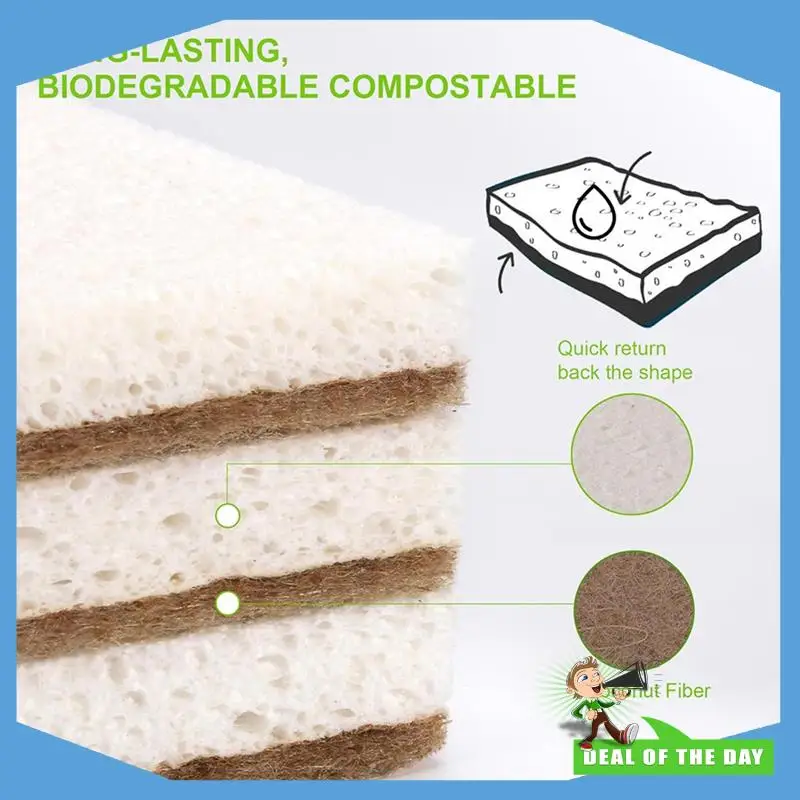 

24-часовая доставка, экологически чистые натуральные губки для посуды, упаковка 120 шт. — биоразлагаемая кухонная губка с компостируемым кокосовым скрабом