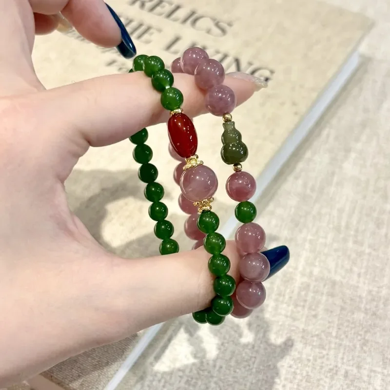 Natural purple horse powder bracelet stacked with jasper red agate bracelet, new original design, national style, new Chinese