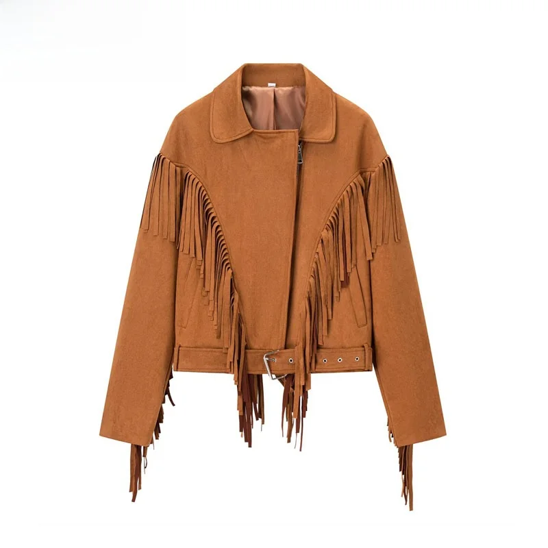 معطف واسع من Faionable مع تصميم هامش Street Sle ملابس خارجية نسائية من ألياف البوليستر بسحاب