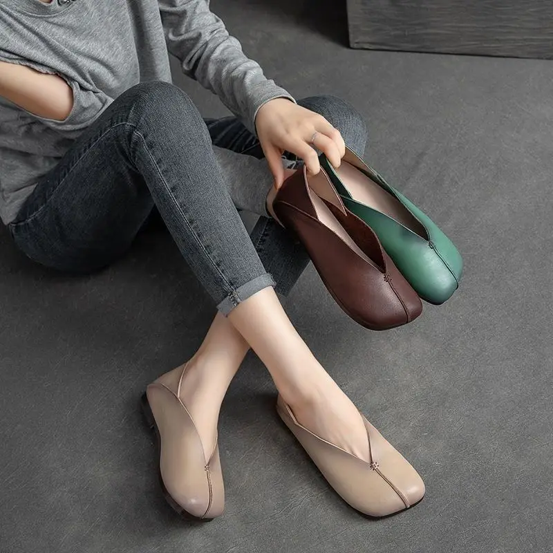 High quality Leather Women Flats Summer Shoes With Slip On Casual Flat Shoes Female Comfortable Moccasins Ballerina Shoes