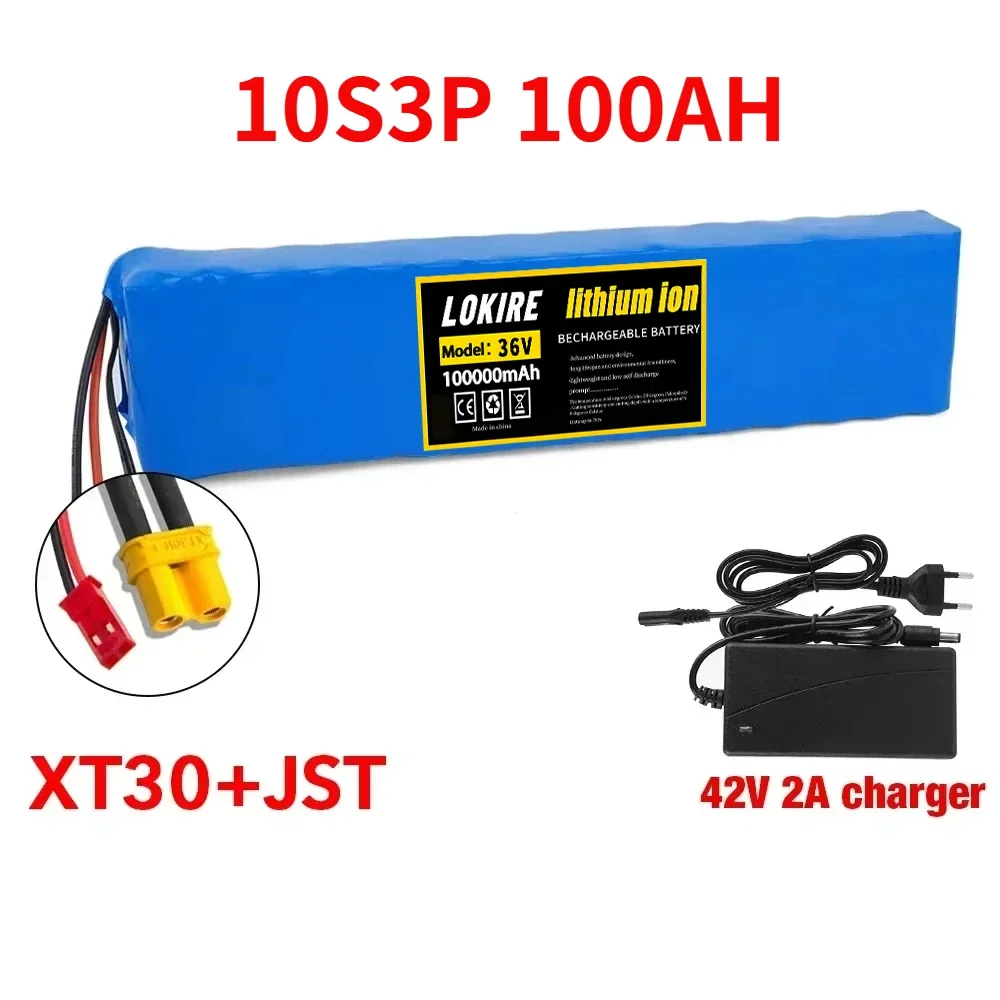 36V 100Ah oplaadbare lithiumbatterij 18650 10S3P 1000W vermogen gemodificeerde 36V elektrische scooterbatterij met BMS, SYP XT60 JST