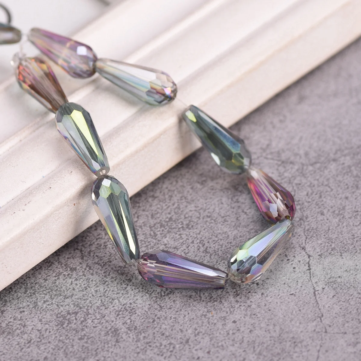 10pcs Colorful Long Teardrop Shape 20x8mm Faceted Crystal Glass Loose Beads For Jewelry Making DIY Crafts Findings