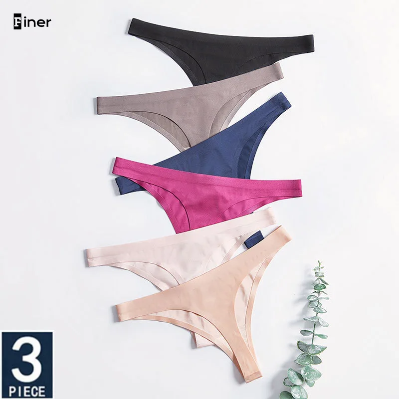 3 Pcs/Lot Seamless Thong Sexy Ice Silk Thongs Women Plain Tangas Mujer String Panties G-string Underwear Woman Intimates XXL