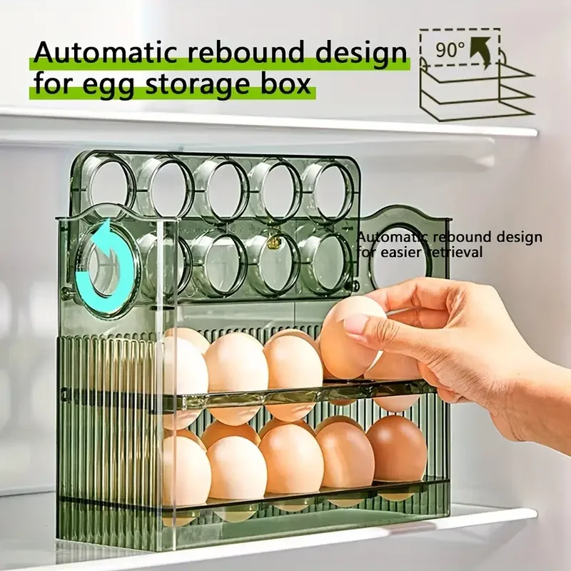 Space-Saver Egg Box with Auto-Flip Design - Freshness-Assured Refrigerator Door Egg Holder, Kitchen Organizer