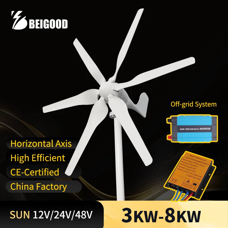 5000W 12V24V48V Windmill With Wind Generator Real Power With Mppt Controller Horizontal Axis Wind Power for Home Farm Low Noise