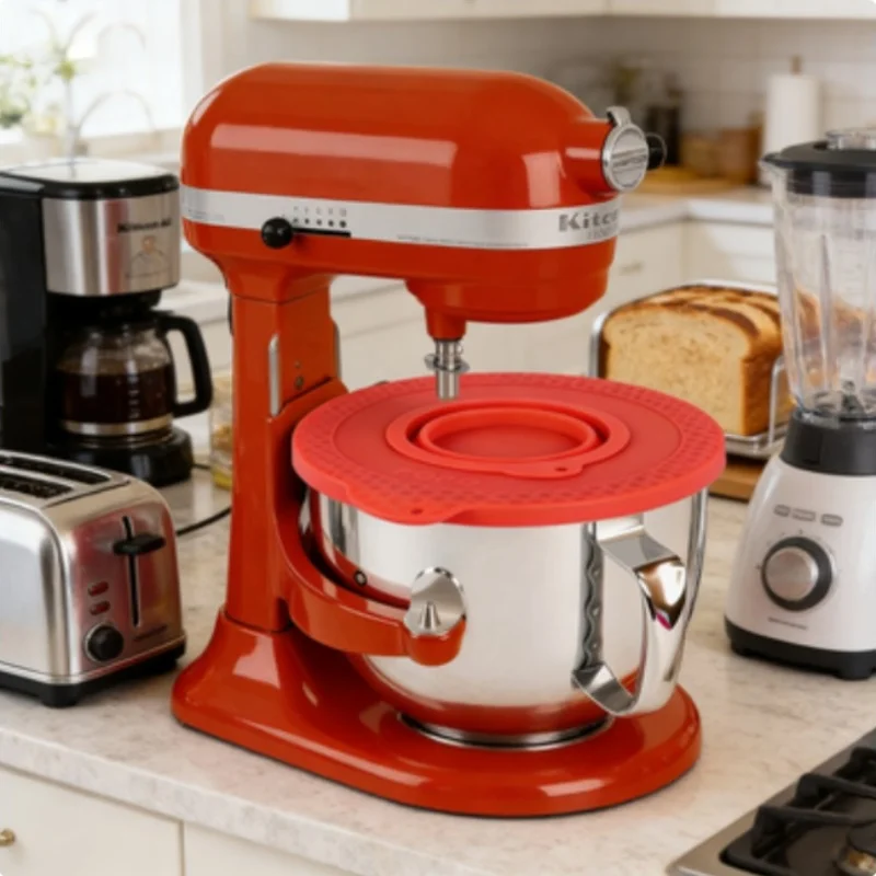 Silicone Mixer Bowl Cover Compatible with KitchenAid 4.5-5 Quart Tilt-Head Stand Mixer Airtight Lid with Collapsible Small Bowl