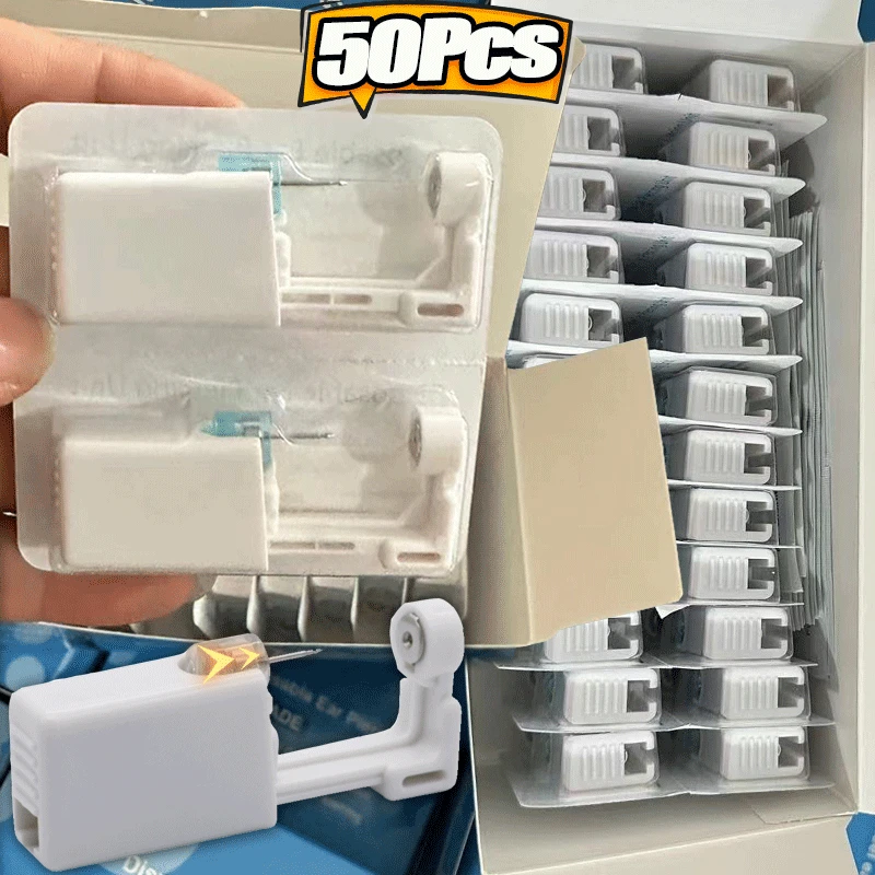 50 pz di Sicurezza Orecchio Piercing Pistola Kit Usa E Getta Disinfettare Orecchino di Sicurezza Piercer Macchina Borchie Naso CLip Corpo Gioielli Strumento Penetrante