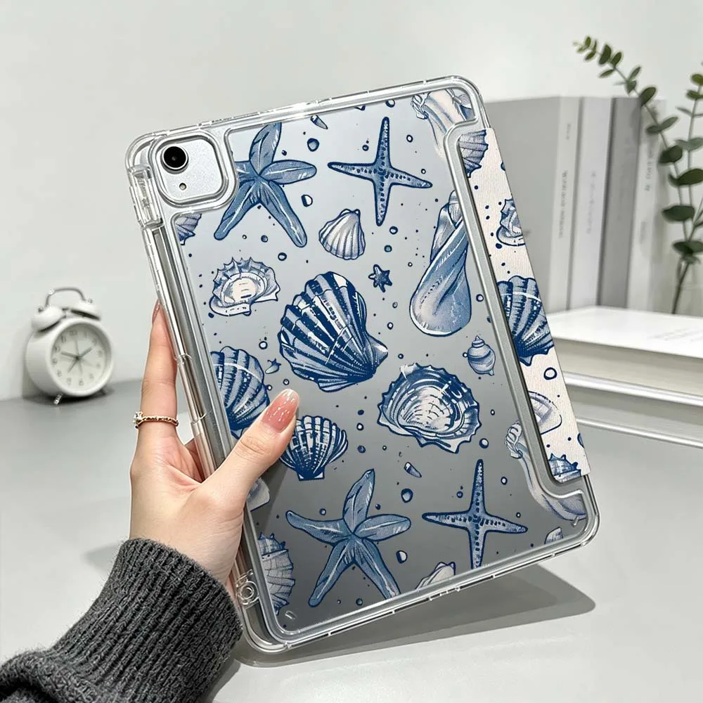 

Starfish Seashell Pattern Soft For iPad Pro Air mini 6 5 4 3 2 1 11th 10th 6th 5th M5 M4 A17 Pro A16 Foldable 3Y Tablet Case
