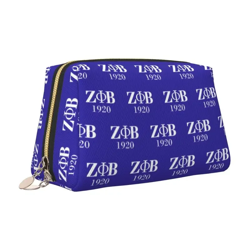 Zeta Phi Beta 1920 Print Leather Makeup Bag Women Large Travel Toiletry Pouch Cosmetic Bags Portable Storage Bag Gifts