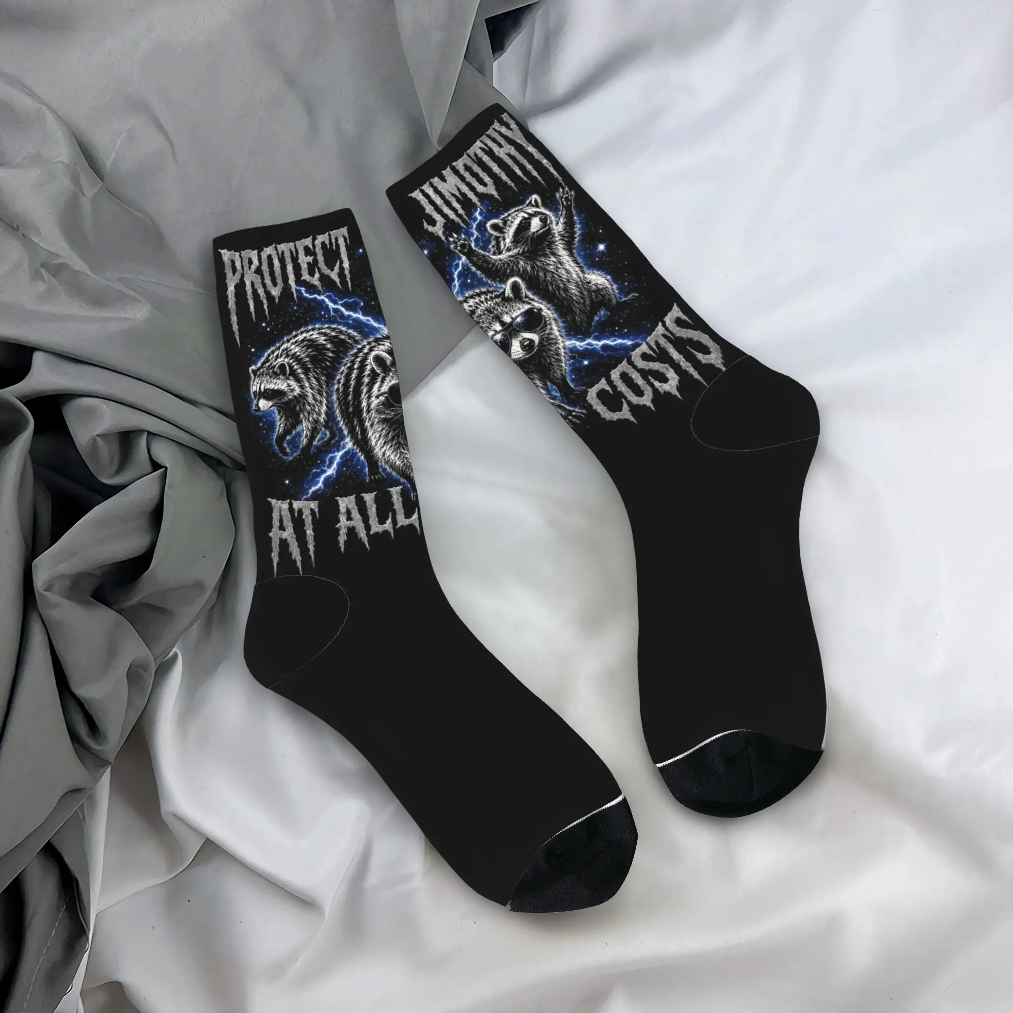 Harajuku Jimothy Viral Raccoon Bootleg Sports Socks  Polyester Crew Socks for Women Men Breathable
