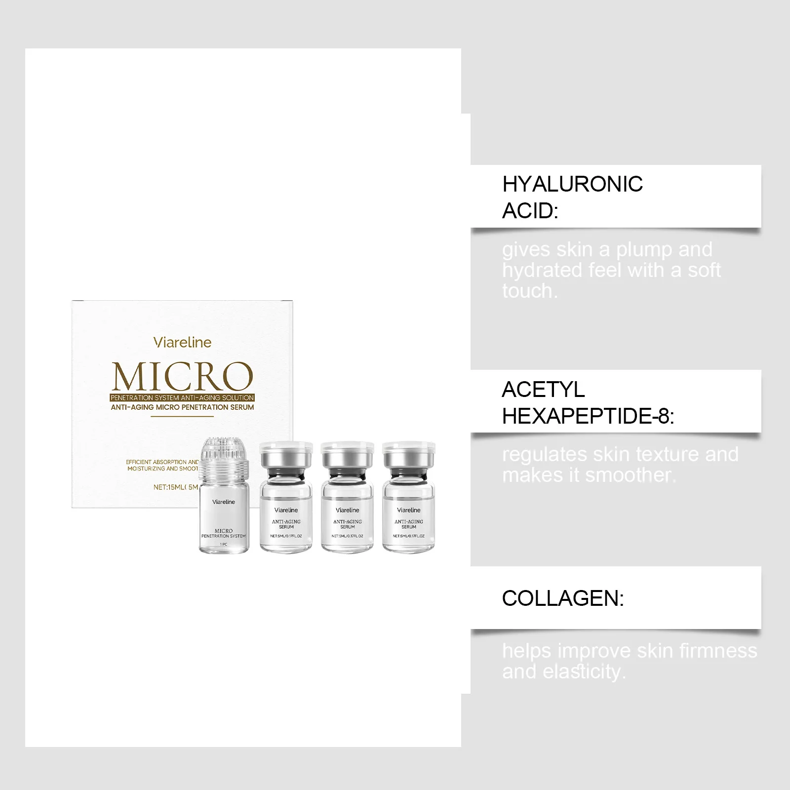 Collagen Anti-Wrinkle Skin Booster 0.3mm Microneedle Essence Hydrating Firming Pore-Cleaning Moisturize Whitening Skincare Set