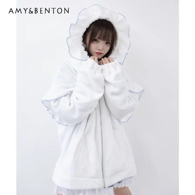 Japanese Subculture Ruffle Edge Hooded Jacket Women Mine Series Mass-produced Cartoon Embroidered Long-sleeved Loose Jackets