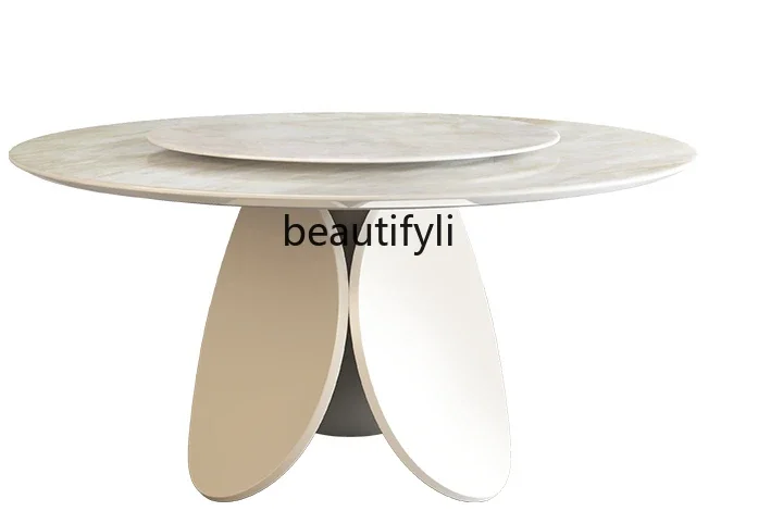 

Marble Dining-Table Light Luxury High-End Luxury Stone round Table with Turntable Modern Minimalist Dining Tables and Chairs Set