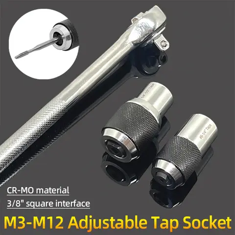 M3-M12 Screw Tap Socket 3/8” Square Drive Adjustable Jaws Extractor Tool Socket Adapter Taps Reamer Screw Extractor