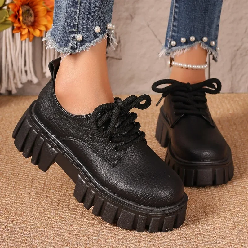 

2025 Women's Shoes Plus Size Loafers Women's High Heels Platform Office Pumps Women Round Toe Med Heel -tied Shoes Female