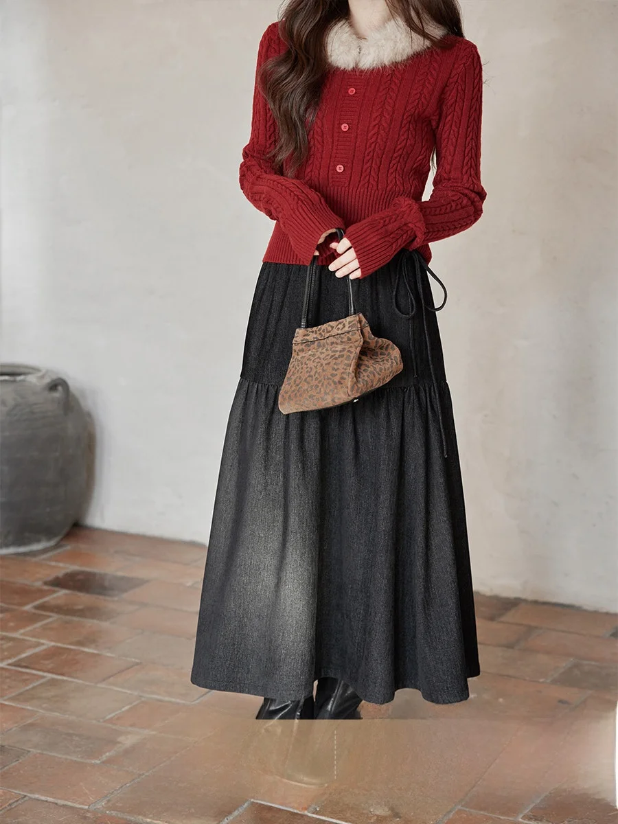 

Ele Bla Skirt Women's High Waist A-Line Midi Skirt Commute Sle Polyester Lyocell Spandex Blend Casual Wear