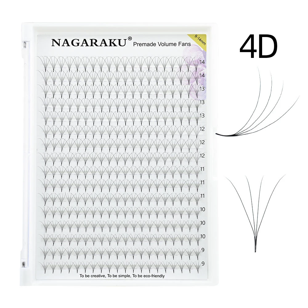 NAGARAKU Vorgefertigte Fächer mit scharfem, schmalem Stiel, Wimpernverlängerung, 5D, 6D, 10D, dünne, spitze Basis, russische Fächer, fertiges russisches Volumen