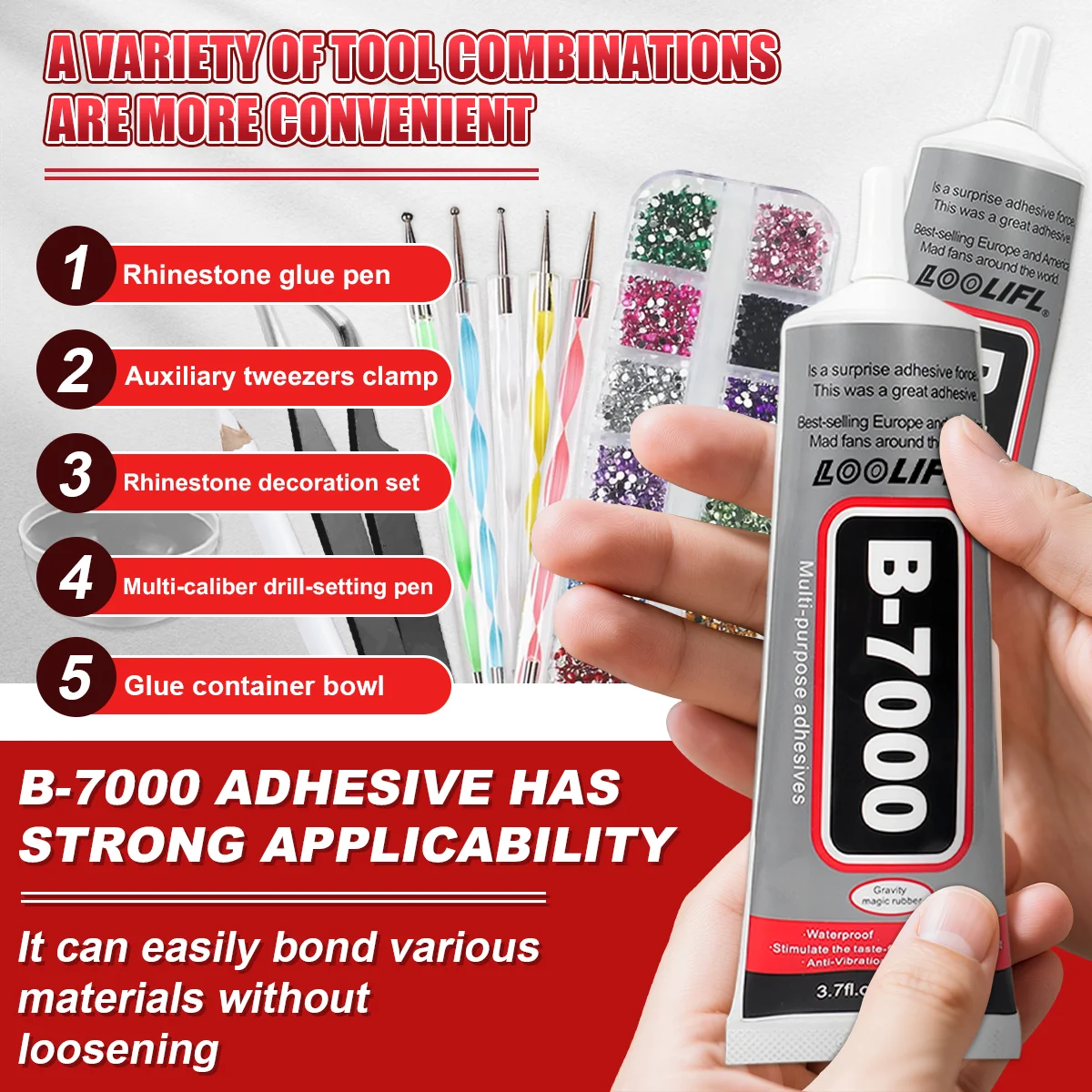 

B7000 jewelry adhesive, transparent adhesive used for rhinestones, fabrics, mobile phone repairs, nail art, wood, glass, jewelry