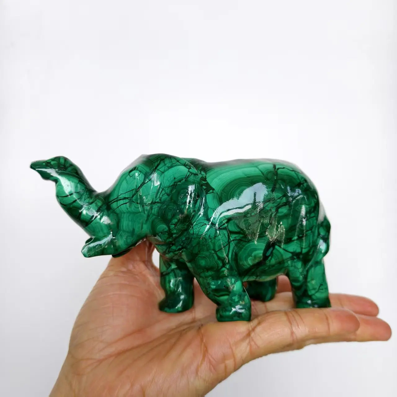Natural Green Malachite Elephant, Quartz Crystal Green Ore Carving, Elephant, Mineral Healing