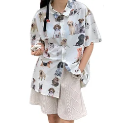 Women Funny Dog Animal Full Print Cute Casual Short Sleeve Shirts Women Blouse Teen Girls Summer New Korean Trendy Blusas Top