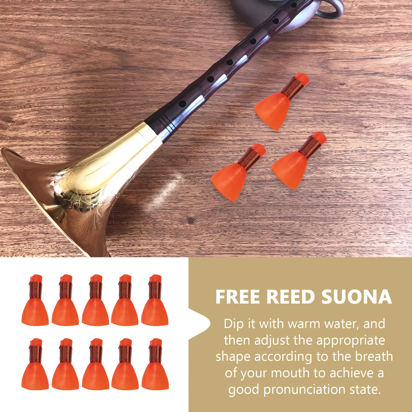 

10pcs Suona Reeds Natural Reed High-Class Copper Wire Warm Water Soaking Mouth Shape Adjustable Sound Quality Simple Instrument