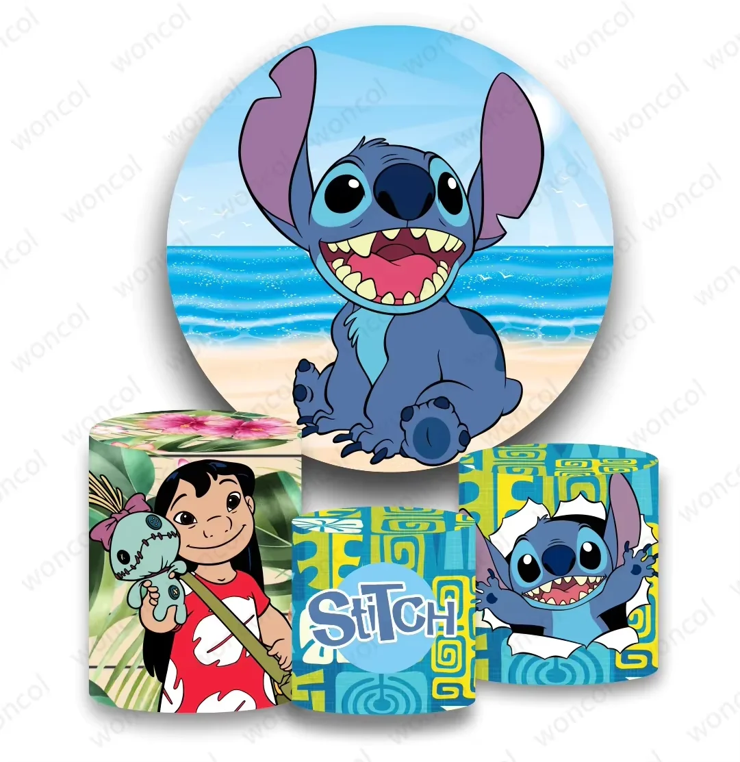 Lilo & Stitch Round Backdrop Child Birthday Backdrop Lilo Stitch Cylinder Cover Baby Shower Decorations Photo Studio Props