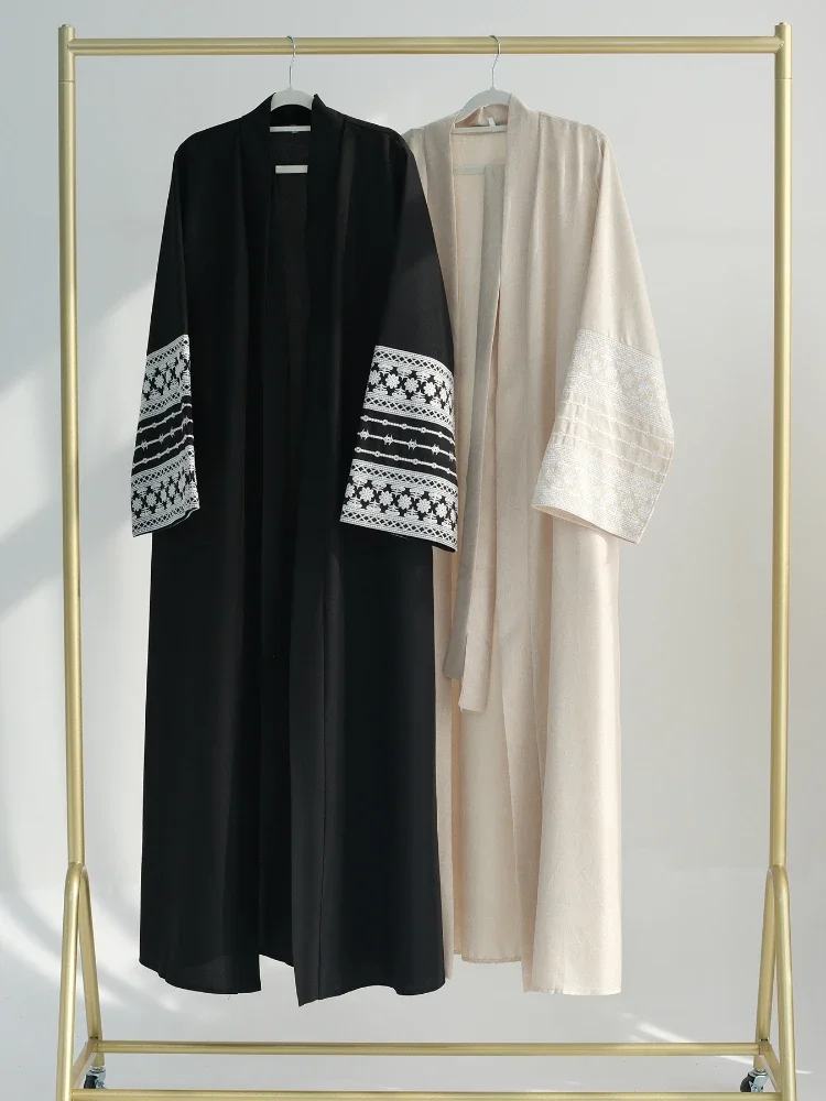 Eid Embroidery Muslim Abaya for Women Ramadan Dress Morocco Lace-up Abayas Kaftan Islam Cardigan Dubai Arab Long Robe 2024