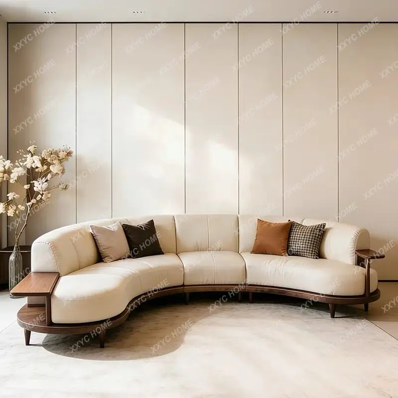 New Chinese-style North American black walnut sofa combination modern simple living room solid wood arc