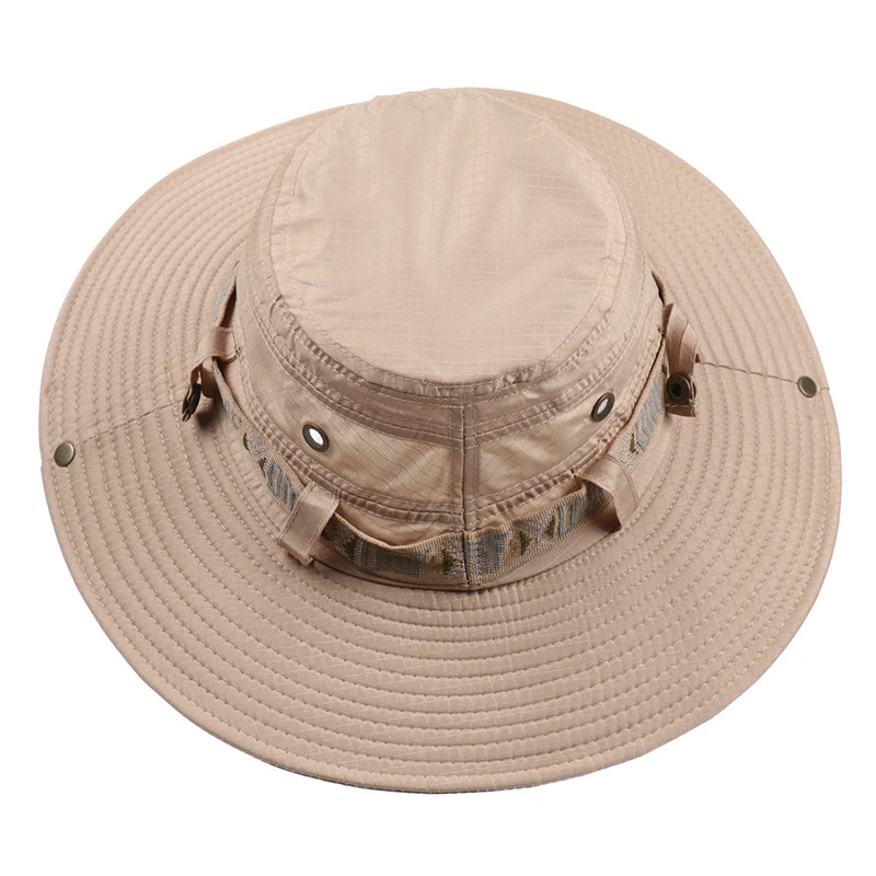 Summer Men Bucket Hat Outdoor UV Protection Wide Brim Safari Hunting Hiking Hat Mesh Fisherman Hat Beach Sunscreen Cap