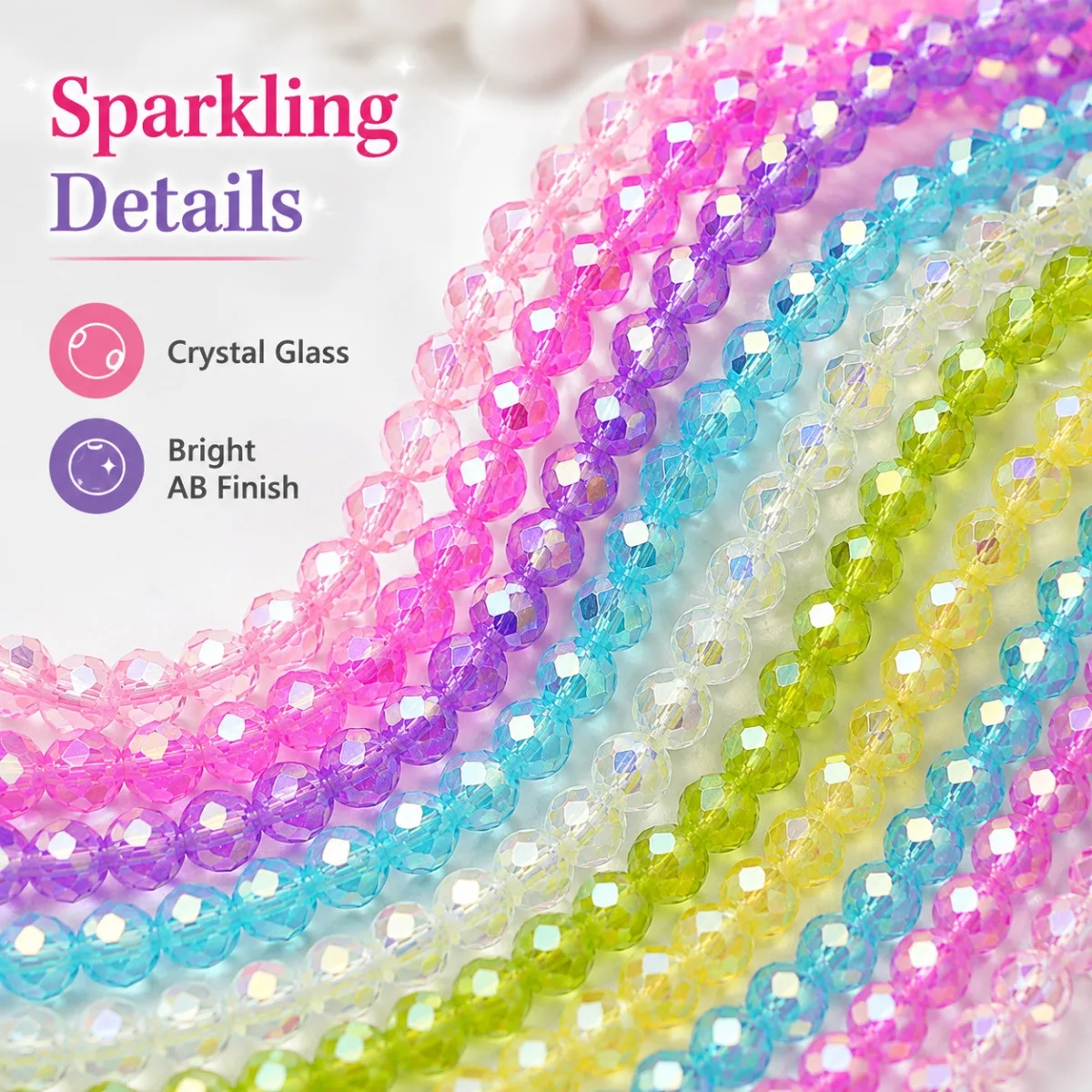 3-6mm Crystal Glass High-Gloss Spherical Beads Assorted Colors Handmade DIY Jewelry-Making Loose Bead Accessories