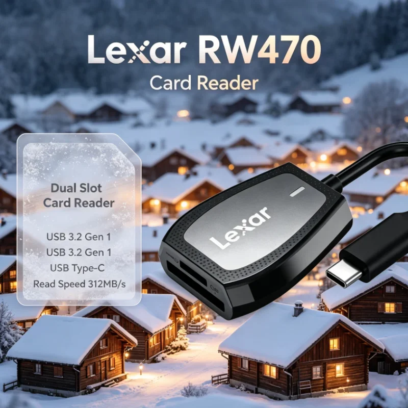 Lexar RW470 Dual Slot USB 3.2 Gen1 2-in-1 Type-C Card Reader SD microSD UHS-II for Video Transfer