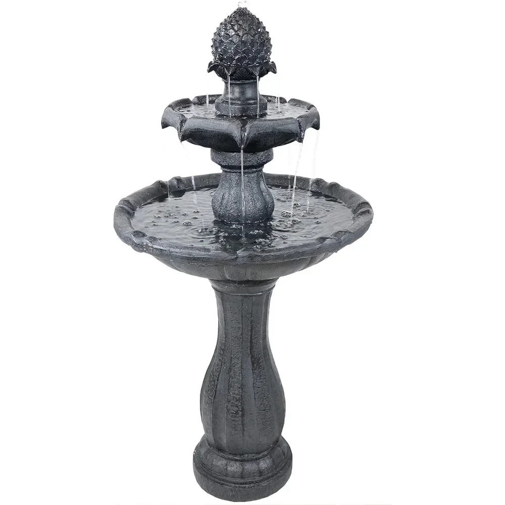 

Pineapple 46-Inch 2-Tier Solar Water Fountain with Battery Backup -Submersible Pump