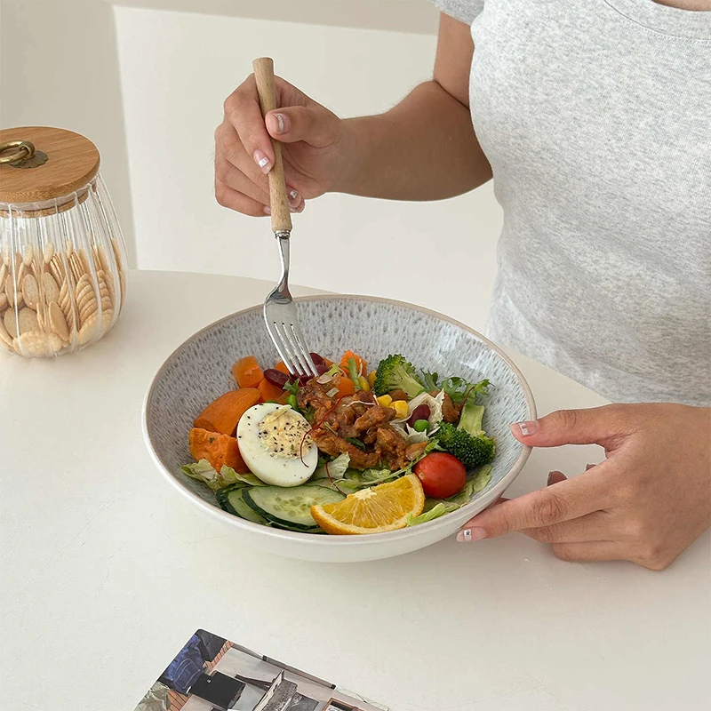 Japanese Retro Ceramic Kiln Change Salad Bowl Household Fruit Salad Bowls Kitchen Deep Plate Tableware
