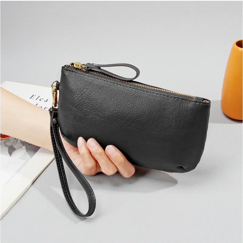 Fashion Women Genuine Leather Zip Clutch Wallet Ladies Phone Storage Bags Long Purse Handbag Multifunctional Long Wallets