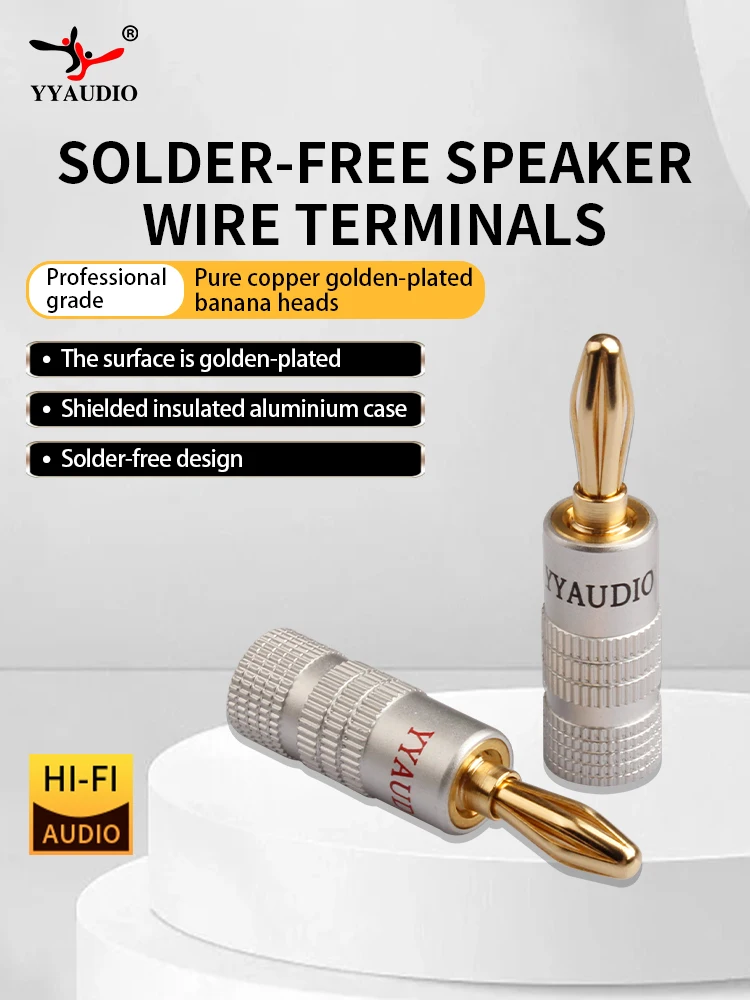 YYAUDIO Pure Copper Gold-Plated Banana Plug Speaker Connection 4MM Connector for Soundbox Loudspeaker Wire 8pcs