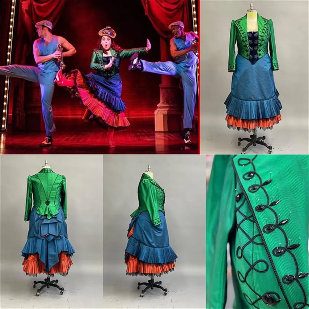 Musical Funny Girl Cosplay Costume Victorian Bustle Dress Halloween Broadway Stage Performance Ball Gown