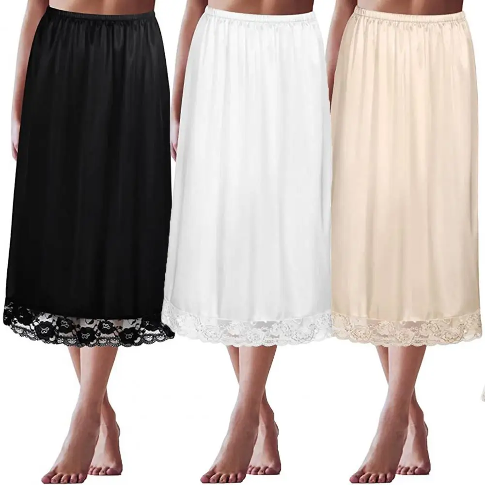 

Lace Anti-exposure Skirt Solid Color Lace Skirt Elegant Lace Trim Women's Half Slip Skirt Extender for A-line Dresses Knee