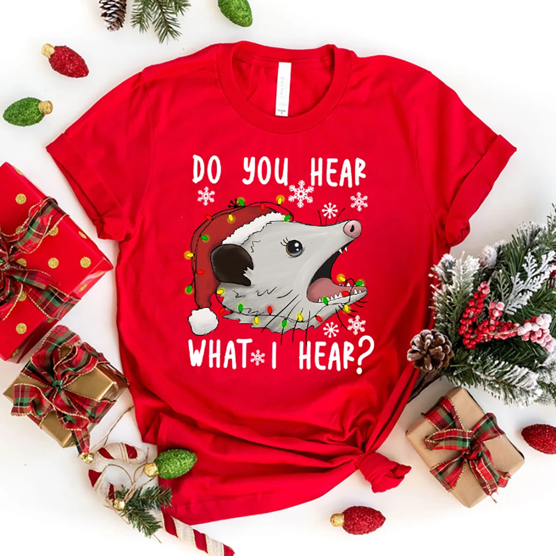 Christmas Mouse Do You Hear What I Hear Print Tshirt Summer Fashion Casual Short Sleeve Round Neck Tops Women/Mens T-Shirts