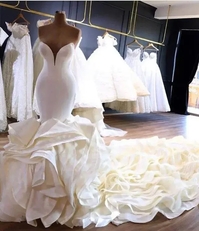 Personalizado sexy querida vestidos de noiva com plissado capela trem luxo jardim africano plus size vestidos de casamento