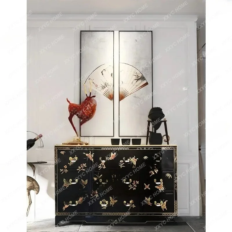 

Retro new new Chinese decorative solid wood nine-chest cabinet hand-painted bedroom furniture drawer storage cabinet