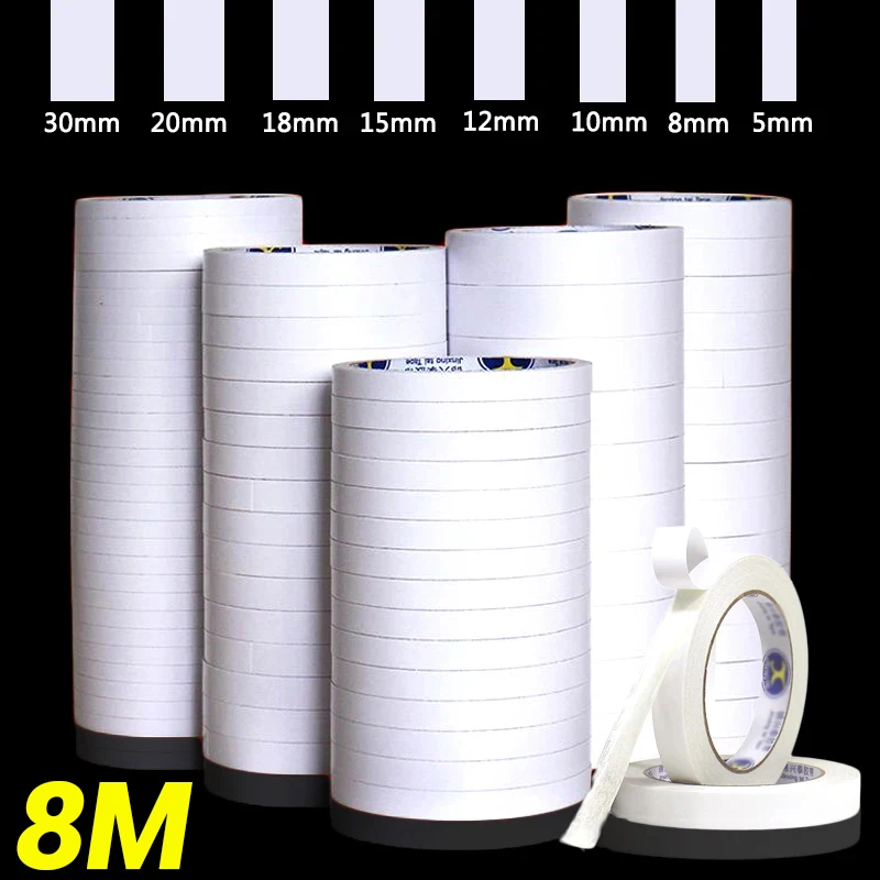 1Roll 8M Double Sided Tape Super Strong Double Faced Powerful Hand Tearing Adhesive Tape for Mounting Fixing Pad Sticky Paper