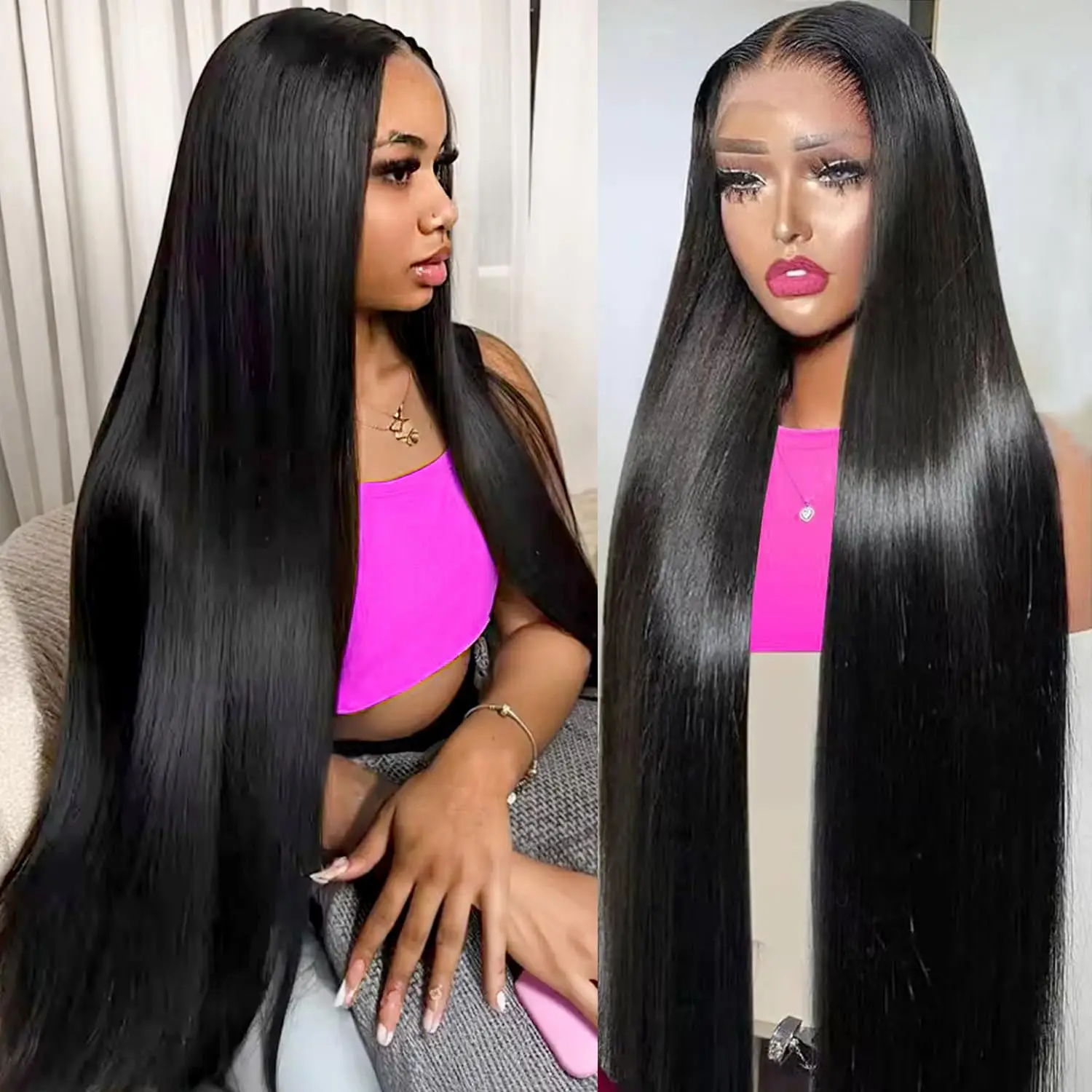 

13x4 13x6 Hd Bone Straight Transparent Lace Front Wig Human Hair 40 Inch Pre Plucked Lace Front Wigs 100% Human Hair For Women