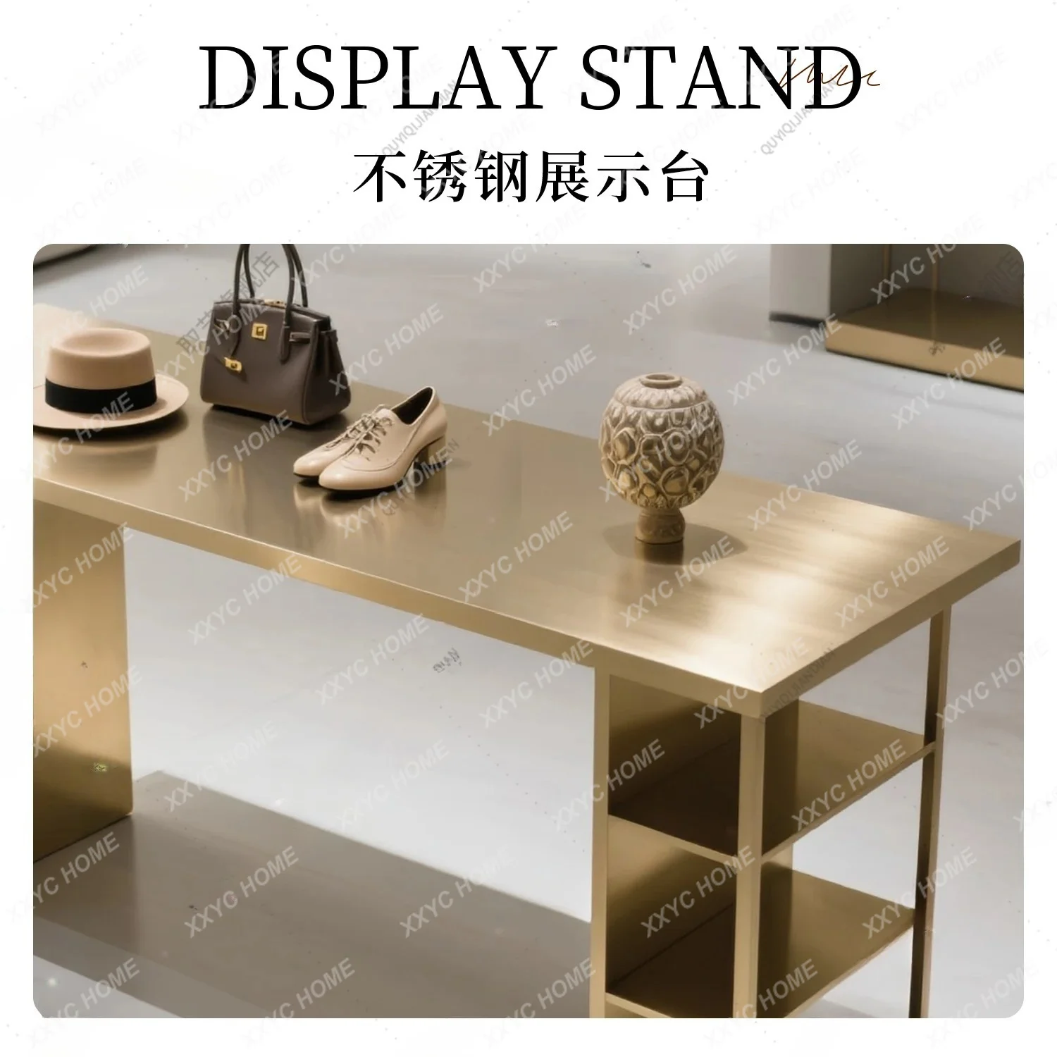 X Clothing Store Nakajima Table Light Luxury Gold Stainless Steel Product Display Table Rectangular Water Table Exhibition Hall