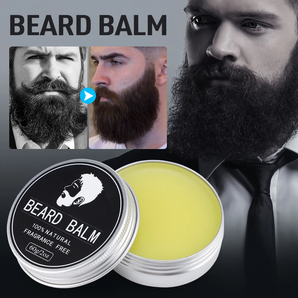 Baume à barbe bio naturel pour hommes, soin de la moustache, baume de toilettage des cheveux, revitalisant pour la barbe, style hydratant et lissant, 60g