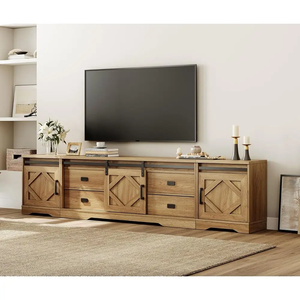 

110 TV Rustic Entertainment Center, 3-in-1 Farmhouse Style Stand with Drawers & Cubes, Vintage Oak Finish